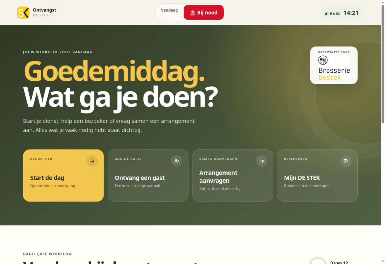 Medewerkersscherm voor de ontvangst in DE STEK door Brasserie Bestek